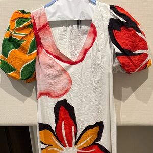 Anthropologie- Midi length - Floral - white, red, orange -